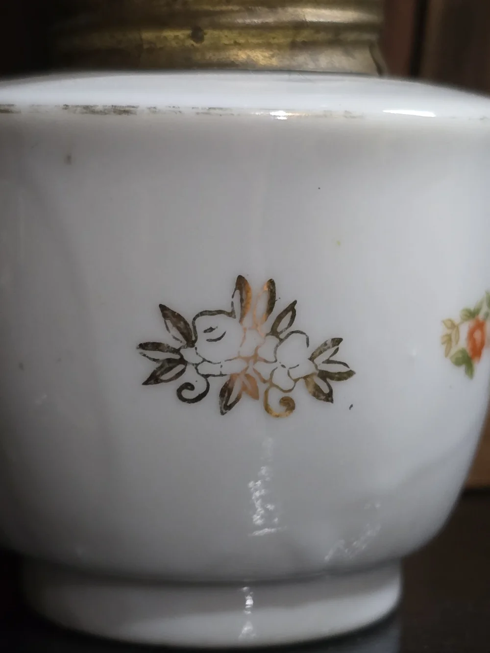 Vintage White Milk Glass Lantern with Orange and Green Floral Motif